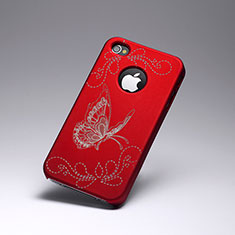 Hard Rigid Plastic Case Butterfly Cover for Apple iPhone 4 Red