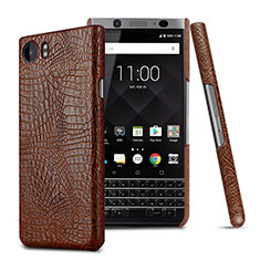 Hard Rigid Plastic Leather Snap On Case for Blackberry KEYone Brown
