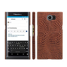 Hard Rigid Plastic Leather Snap On Case for Blackberry Priv Brown