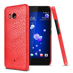 Hard Rigid Plastic Leather Snap On Case for HTC U11 Red