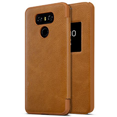 Hard Rigid Plastic Leather Snap On Case for LG G6 Brown