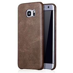 Hard Rigid Plastic Leather Snap On Case for Samsung Galaxy S7 Edge G935F Brown