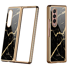 Hard Rigid Plastic Matte Finish Case Back Cover P08 for Samsung Galaxy Z Fold4 5G Gold and Black