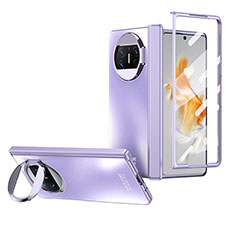 Hard Rigid Plastic Matte Finish Case Back Cover with Stand ZL1 for Huawei Mate X3 Purple