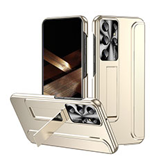 Hard Rigid Plastic Matte Finish Case Back Cover with Stand ZL2 for Samsung Galaxy S24 Ultra 5G Gold