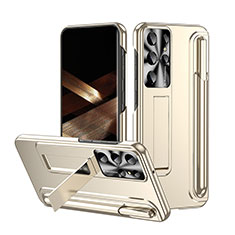 Hard Rigid Plastic Matte Finish Case Back Cover with Stand ZL3 for Samsung Galaxy S24 Ultra 5G Gold
