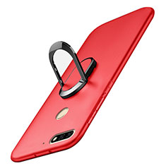 Hard Rigid Plastic Matte Finish Case Cover with Finger Ring Stand A01 for Huawei Enjoy 8 Red