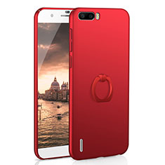 Hard Rigid Plastic Matte Finish Case Cover with Finger Ring Stand A01 for Huawei Honor 6 Plus Red