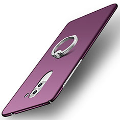 Hard Rigid Plastic Matte Finish Case Cover with Finger Ring Stand A01 for Huawei Honor 6X Pro Purple
