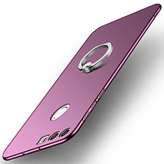 Hard Rigid Plastic Matte Finish Case Cover with Finger Ring Stand A01 for Huawei Honor 8 Purple