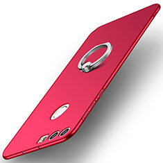 Hard Rigid Plastic Matte Finish Case Cover with Finger Ring Stand A01 for Huawei Honor 8 Red