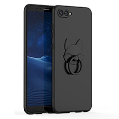 Hard Rigid Plastic Matte Finish Case Cover with Finger Ring Stand A01 for Huawei Honor V10 Black