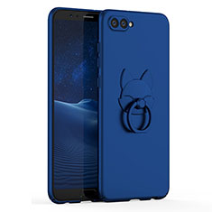 Hard Rigid Plastic Matte Finish Case Cover with Finger Ring Stand A01 for Huawei Honor V10 Blue