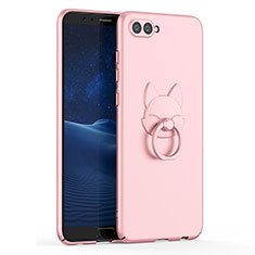 Hard Rigid Plastic Matte Finish Case Cover with Finger Ring Stand A01 for Huawei Honor V10 Rose Gold