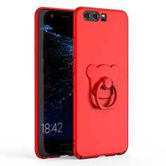 Hard Rigid Plastic Matte Finish Case Cover with Finger Ring Stand A01 for Huawei P10 Red