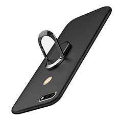 Hard Rigid Plastic Matte Finish Case Cover with Finger Ring Stand A01 for Huawei Y7 (2018) Black