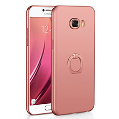 Hard Rigid Plastic Matte Finish Case Cover with Finger Ring Stand A01 for Samsung Galaxy C7 SM-C7000 Rose Gold