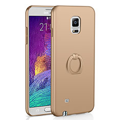Hard Rigid Plastic Matte Finish Case Cover with Finger Ring Stand A01 for Samsung Galaxy Note 4 Duos N9100 Dual SIM Gold