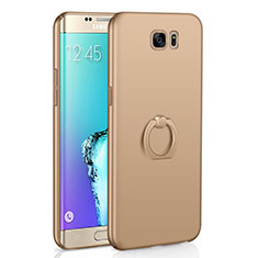 Hard Rigid Plastic Matte Finish Case Cover with Finger Ring Stand A01 for Samsung Galaxy S6 Edge SM-G925 Gold