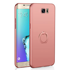 Hard Rigid Plastic Matte Finish Case Cover with Finger Ring Stand A01 for Samsung Galaxy S6 Edge SM-G925 Rose Gold