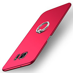 Hard Rigid Plastic Matte Finish Case Cover with Finger Ring Stand A01 for Samsung Galaxy S7 Edge G935F Red