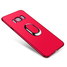 Hard Rigid Plastic Matte Finish Case Cover with Finger Ring Stand A01 for Samsung Galaxy S8 Red