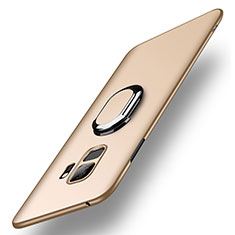 Hard Rigid Plastic Matte Finish Case Cover with Finger Ring Stand A01 for Samsung Galaxy S9 Gold