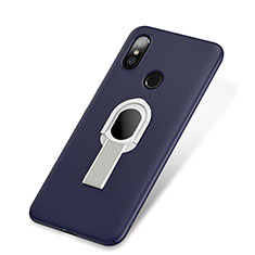 Hard Rigid Plastic Matte Finish Case Cover with Finger Ring Stand A01 for Xiaomi Mi 8 Blue