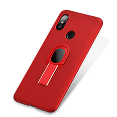 Hard Rigid Plastic Matte Finish Case Cover with Finger Ring Stand A01 for Xiaomi Mi 8 Red