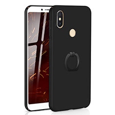 Hard Rigid Plastic Matte Finish Case Cover with Finger Ring Stand A01 for Xiaomi Redmi Y2 Black