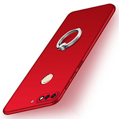 Hard Rigid Plastic Matte Finish Case Cover with Finger Ring Stand A02 for Huawei Enjoy 8 Red