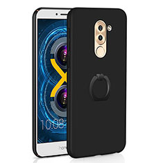Hard Rigid Plastic Matte Finish Case Cover with Finger Ring Stand A02 for Huawei Honor 6X Black