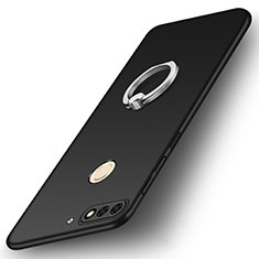 Hard Rigid Plastic Matte Finish Case Cover with Finger Ring Stand A02 for Huawei Y7 (2018) Black