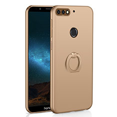Hard Rigid Plastic Matte Finish Case Cover with Finger Ring Stand A03 for Huawei Y7 (2018) Gold