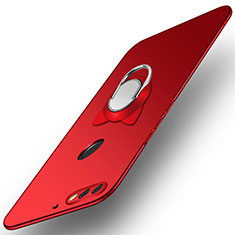 Hard Rigid Plastic Matte Finish Case Cover with Finger Ring Stand A04 for Huawei Enjoy 8 Red