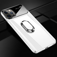 Hard Rigid Plastic Matte Finish Case Cover with Magnetic Finger Ring Stand A01 for Apple iPhone 12 Pro Max White