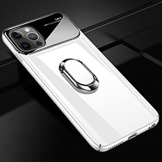Hard Rigid Plastic Matte Finish Case Cover with Magnetic Finger Ring Stand A01 for Apple iPhone 12 Pro White