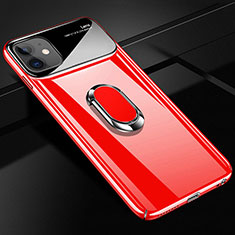 Hard Rigid Plastic Matte Finish Case Cover with Magnetic Finger Ring Stand A01 for Apple iPhone 12 Red