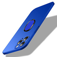 Hard Rigid Plastic Matte Finish Case Cover with Magnetic Finger Ring Stand A01 for Apple iPhone 13 Pro Blue