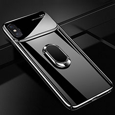 Hard Rigid Plastic Matte Finish Case Cover with Magnetic Finger Ring Stand A01 for Apple iPhone Xs Max Black