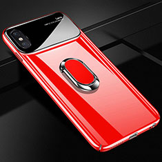 Hard Rigid Plastic Matte Finish Case Cover with Magnetic Finger Ring Stand A01 for Apple iPhone Xs Red