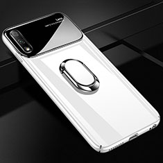 Hard Rigid Plastic Matte Finish Case Cover with Magnetic Finger Ring Stand A01 for Huawei Enjoy 10 White