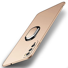 Hard Rigid Plastic Matte Finish Case Cover with Magnetic Finger Ring Stand A01 for Huawei Enjoy 20 Pro 5G Gold