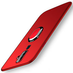 Hard Rigid Plastic Matte Finish Case Cover with Magnetic Finger Ring Stand A01 for Oppo A11 Red
