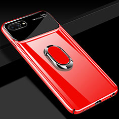 Hard Rigid Plastic Matte Finish Case Cover with Magnetic Finger Ring Stand A01 for Oppo A12e Red