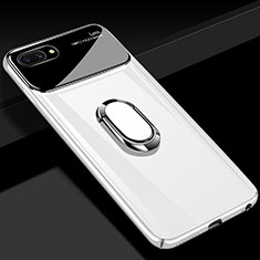 Hard Rigid Plastic Matte Finish Case Cover with Magnetic Finger Ring Stand A01 for Oppo A12e White