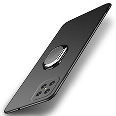 Hard Rigid Plastic Matte Finish Case Cover with Magnetic Finger Ring Stand A01 for Oppo A92s 5G Black