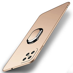 Hard Rigid Plastic Matte Finish Case Cover with Magnetic Finger Ring Stand A01 for Oppo A92s 5G Gold