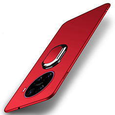 Hard Rigid Plastic Matte Finish Case Cover with Magnetic Finger Ring Stand A01 for Oppo Ace2 Red