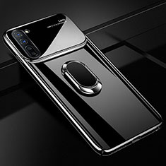 Hard Rigid Plastic Matte Finish Case Cover with Magnetic Finger Ring Stand A01 for Oppo F15 Black
